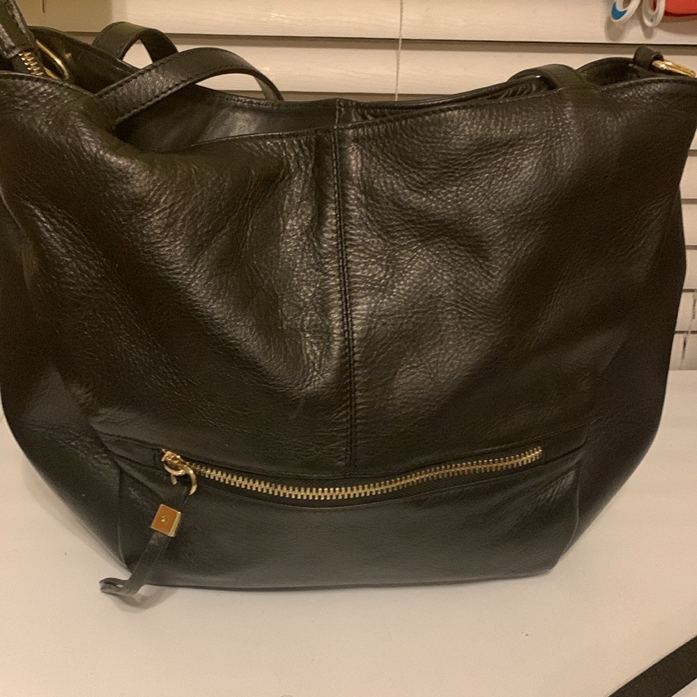L CREDI LARGE BLACK LEATHER PURSE MADE IN ITALY